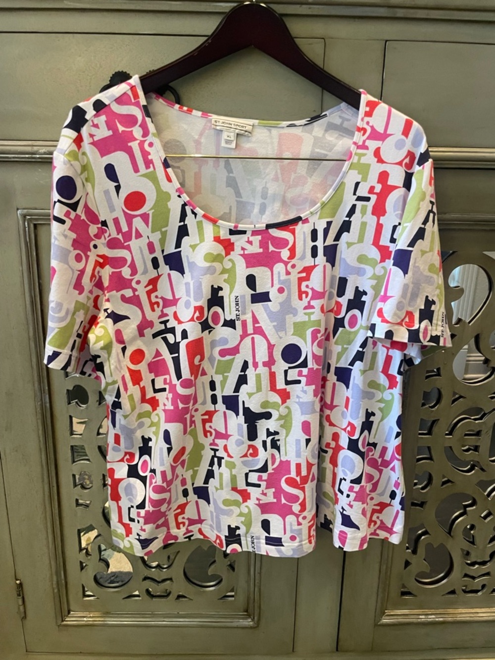 St John Sport Multicolor Graphic Scoop Neck Top